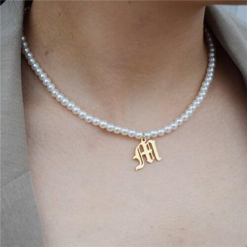 A-Z Initial Necklace Choker Stainless Steel Pendant Babygirl Collier Femme Kids Imitation Pearl Necklace Women Birthday Gift