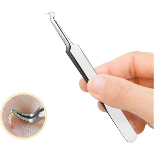 Y1UF Stainless Steel Blackhead Tweezers Pimple Comedone Remover Nipper Curved Bend Head Face Cleaner Acne Clip Beauty