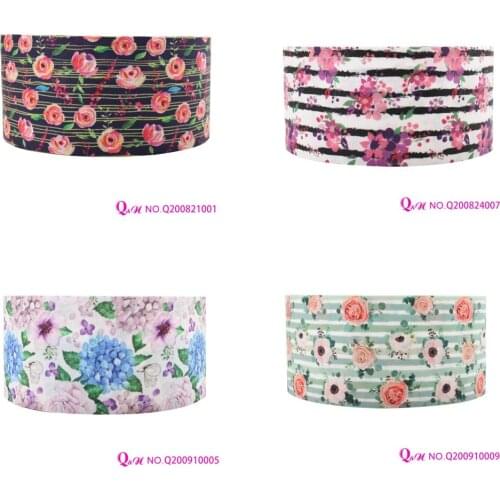 Q&N Ribbon 22mm~75mm Eden Rose Hydrangea Printed Grosgrain Ribbon Accessories DIY Material Craft Supplies Free Shipping
