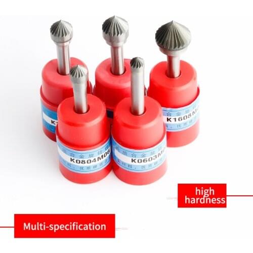 90 degree Conical Alloy Hard Metal Grinding Head 1pcs Wood Carving Tungsten Steel Rotary Boring Cutter K-type File Boring Tool