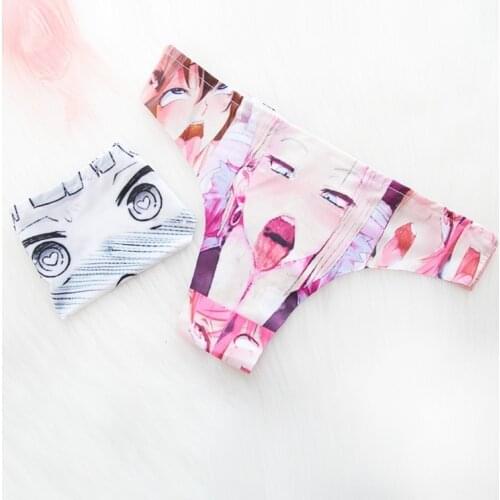 Hot Sexy Women Unique Design Anime Pattern cartoon Printed Girls ice silk Underwear Triangel Panties Summer costume T-Thong
