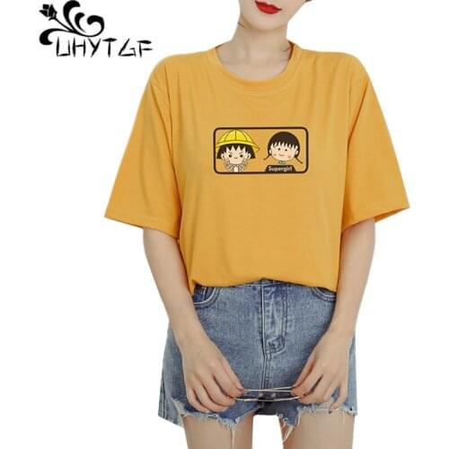 UHYTGF elegant plus size tops womenswear 2020 fashion cartoon anime student summer t shirt Korean pullover womens T-shirts 1712