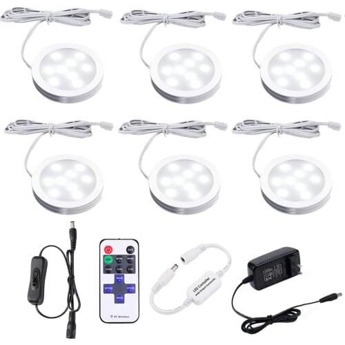 Ultra-thin Dimmable 12V LED Under Cabinet Lights Kit Black Cord Aluminum led Puck light Lamp for Kitchen Counter Closet Lighting