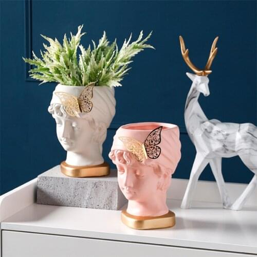 Vase Home Decor Ceramic Head Flower Pot Decoration Sculpture Living Room Garden Flower Succulent Pot Ornaments ваза для цветов
