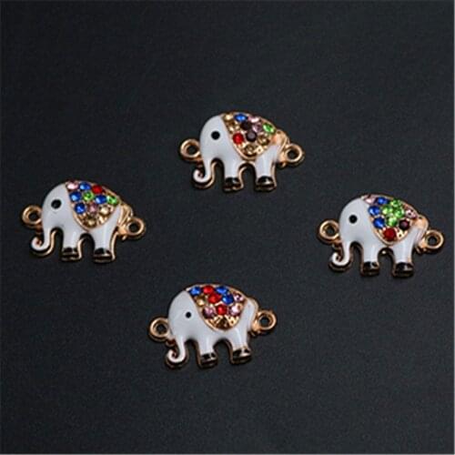 WKOUD 6pcs kc gold color rhinestone drop glaze elephant charm bracelet necklace DIY metal jewelry alloy pendants A1326