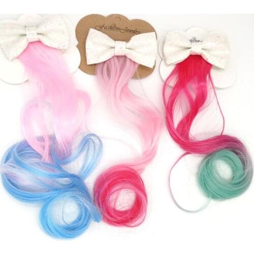 Cute Girls Lovely Gradient Colorful Wigs Bow Hairpins Princess Hair Ornament Headband Hair Clips Barrettes Kids Hair Accessorie