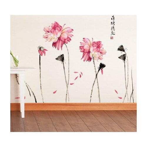 Green Lotus Lady Wall Sticker Living Room Decoration Landscape Painting Bedroom Decor TV Background Ball Posters Wall Art