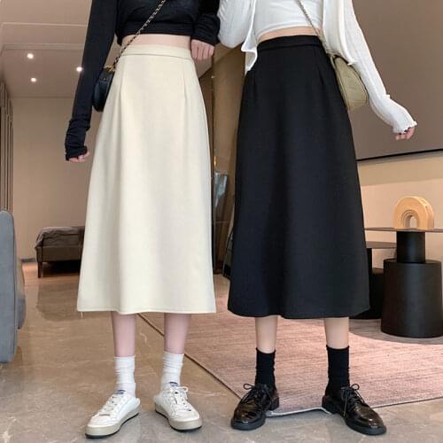 2020 solid color black white ladies skirts retro spring A-line long skirts ladies high waist girls skirts long skirts for women