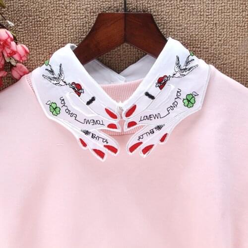 2021 Women Neckwear Cotton Embroidery Finger Tie Neckline Fake Collar Chiffon Detachable False Collar Removable Lapel Blouse Top