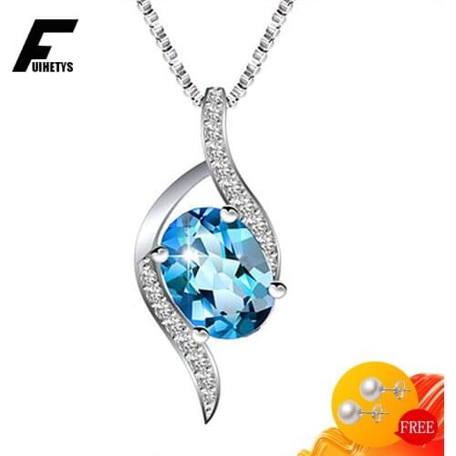 Elegant Women Necklace 925 Silver Jewelry Oval Sapphire Zircon Gemstones Pendant Accessories for Girl Wedding Engagement Party