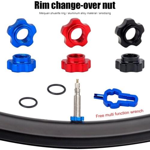 1Set Mountain Bike Schrader Presta Valve Nuts MTB Riding Bicycle Wheel Converter Nut Rim Nuts with Installation Wrench