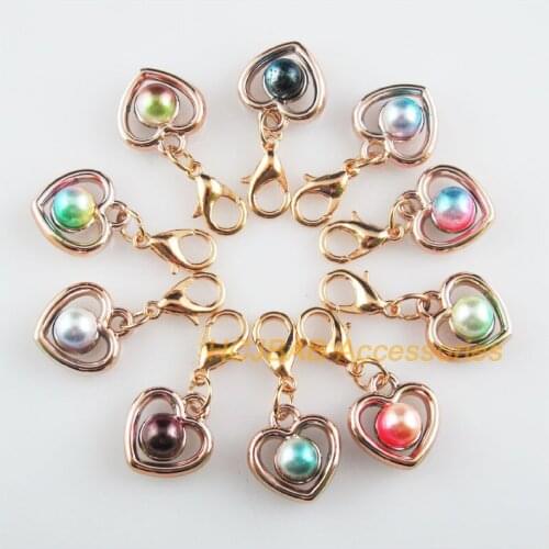 10 New Heart 13x14mm Charms 18KGP Mixed Ball Acrylic Retro With Lobster Claw Clasps