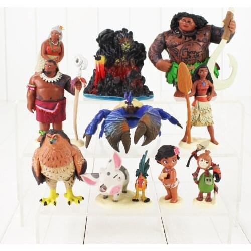 10pcs/Lot Princess Moana Figure Toys Maui Gramma Tala Tui Tamatoa Heihei Rooster Pua Pig Hawk Animal Model Dolls for Kids