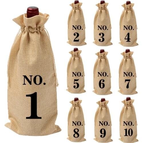 10pcs Wine Bottle Storage Bags Multicolor Dustproof Drinks Packaging Bag Kit Number Printed Pattern Wine Bottle Bags