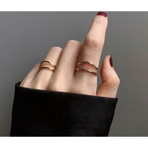 2020 Minimalist Double Layer Curve Geometric Hollow Resizable Rings S925 Sterling Silver 18K Gold Plated For Unisex Gold Jewelry