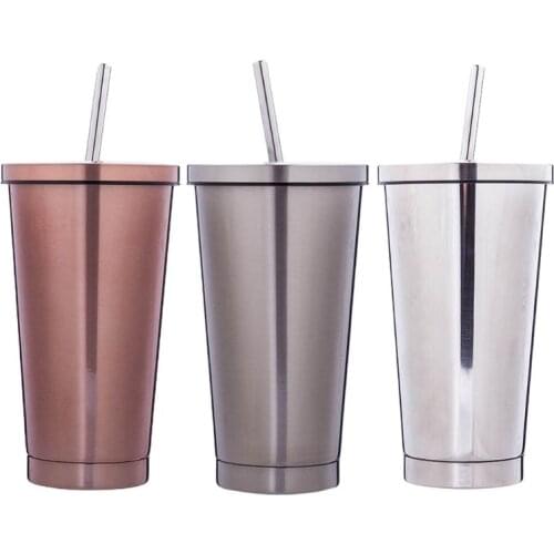 2021 New 500ml Stainless Steel Cup with Lid Drinking Straw Travel Mug Portable Coffee Tea Milk Tumbler