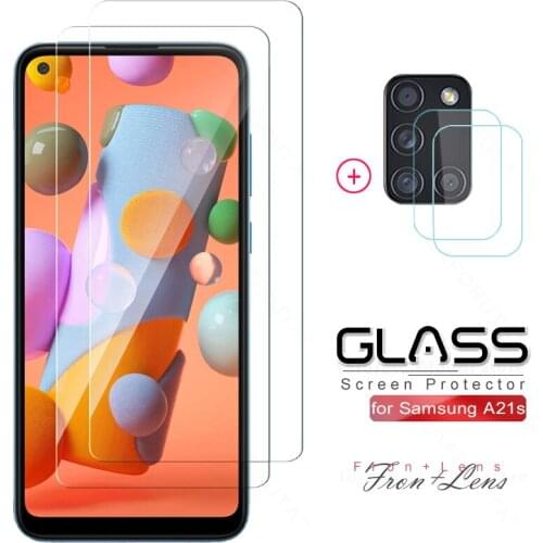 4 in 1 Full Screen Protector Glass Tempered Coverage 2.5D for Samsung Galaxy A21s A21 Camera Lens Glass Protective Film