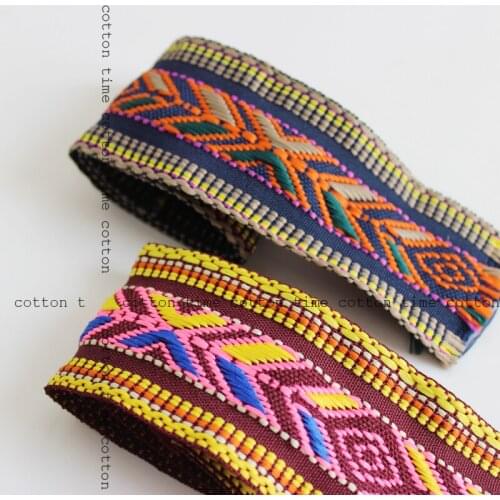 4yards/lot 5cm Embroidery Trim Webbing Thick Ribbons Lace Double side use fabric band boho accessories gypsy bag straps