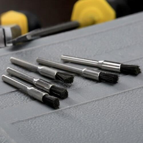 5Pcs Black Nylon Rust Removal Burrs Pen Brush Polishing Buffing Wheels 5mm Electric Grinding Brush and 3mm Shank for Rotary Tool