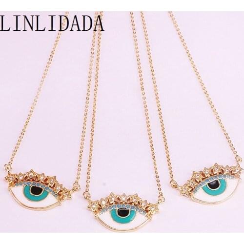 8Pcs Gold Filled Fashion Women Jewelry Micro Pave CZ Metal Enamel Eye Jewelry Charm Pendant Necklaces