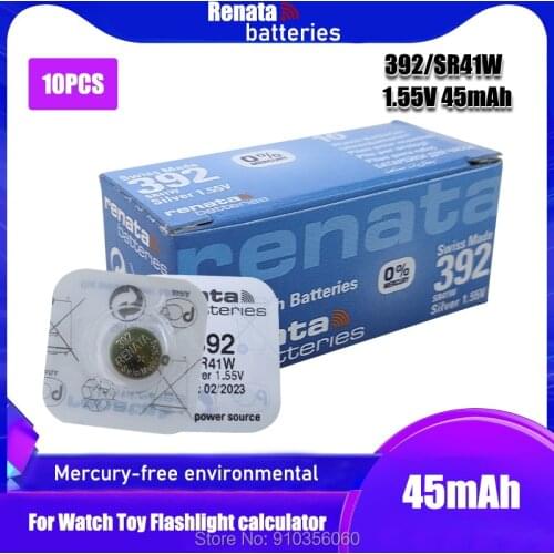10pcs/lot renata silver oxide watch batteries 392 SR41W silver 1.55V Button batteries