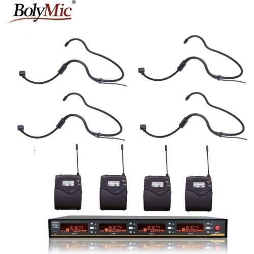 Bolymic 4 Channels wireless Microphone Professional UHF Wireless Headset Microphone