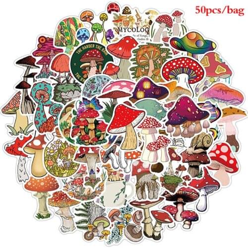 50 PCS Plant Mushroom Cute Cartoon Sticker Notebook Carrying Suitcase Decoration