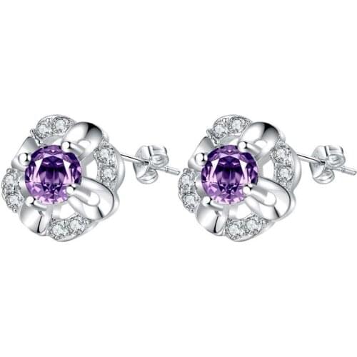 Purple zircon flower high quality Silver Earrings for women fashion jewelry earrings /VCYXYMJO KUHXRNNQ