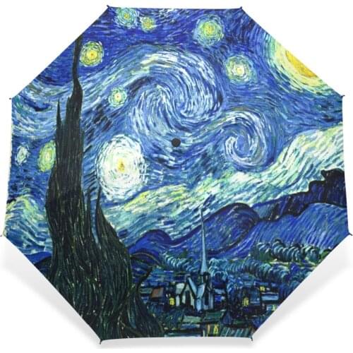 Creative Painting Starry Night Umbrella Van Gogh Oil Painting Three-Folding Sunny Rainy Umbrella Anti-UV Umbrella For Girl