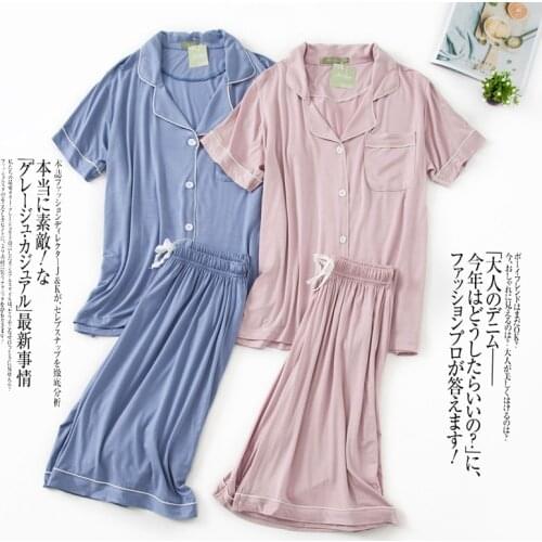 Summer Modal Pijamas Women Solid Short Sleeve Shorts Pajamas Plus Size Lapel Lounge Wear Two Piece Set Loose Sleepwear Home Wear