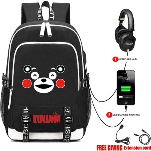 Multifunction USB charging Cartoon anime Kumamon Backpack Cosplay Men womens Student School Bags travel Shoulder Laptop Bag