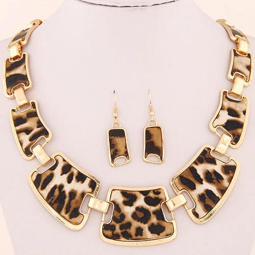 Fashion geometric leopard Chain Link women jewelry sets statement necklace earrings wholesale
