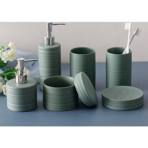 Matte Green Ceramic Bathroom Accessories Set Lotion Bottle/Jewelry Box/Tumbler/Soap Dish Bathroom Organizer for Home Hotel