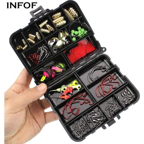INFOF Fishing Accessories Set 128 pieces Fishing Hook Swivel Weight Fishing Sinker Stopper Connectors Spoon with Fishing Tackle