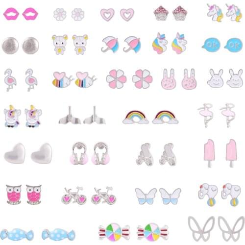 Серьги 2021 тренд Earrings For Women Girls Kids Earings Fashion Jewelry Heart Flower Animal Butterfly Pearl Stud Earrings Set