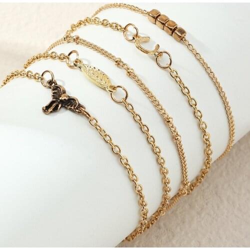 New Arrival Metal Geometric Bracelet Bangle Womens Casual/Sporty Alloy Tassel Chain Leaves U Bracelet Bangle Jewelry for Girls