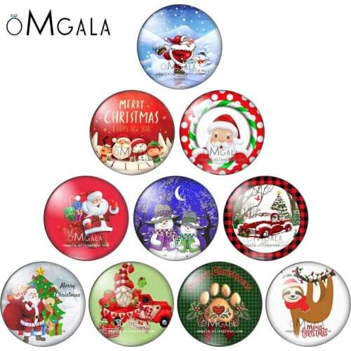 New Fashion Christmas Art Patterns Happy New Year 10mm/12mm/18mm/20mm/25mm Round photo glass cabochon demo flat back Making