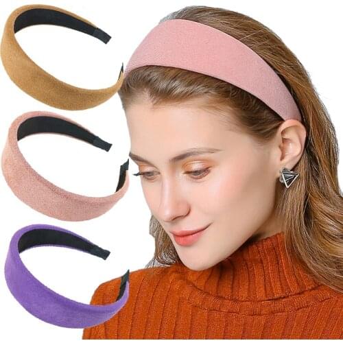 New Flannel Headband Wide Solids Color Women Elastic Hairbands Suede Fashion Hair Hoops Bands Female Hair Accessories Headdress