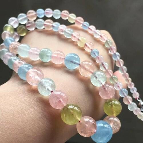 Natural Colorful Morganite Quartz Beryl Crystal Clear Round Beads Stretch 5-13mm Women Necklace Chain Fashion Jewelry AAAAA