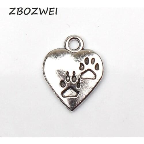 12pcs Charms love dog paw print 13*17mm Antique Tibetan Silver Pendant Accessories DIY Vintage bracelet Necklace Handmade