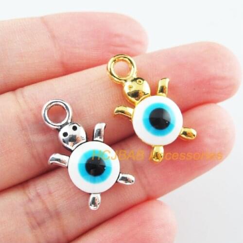 12Pcs Gold Tibetan Silver Tone Animal Tortoise Eye Resin Charms Pendants 14x23mm
