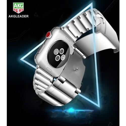 AKGLEADER For Apple Watch Series 4 Heavy Metal Strap 38/40/42/44mm Solid Stainless Steel Band For Apple Watch 3 2 1 Watchband