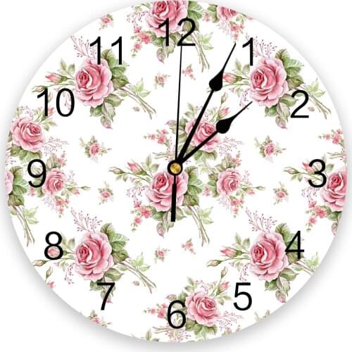 Pink Rose Romantic Round Wall Clock Creative Home Decor Living Room Quartz Needle Wall Clocks Hanging Watch