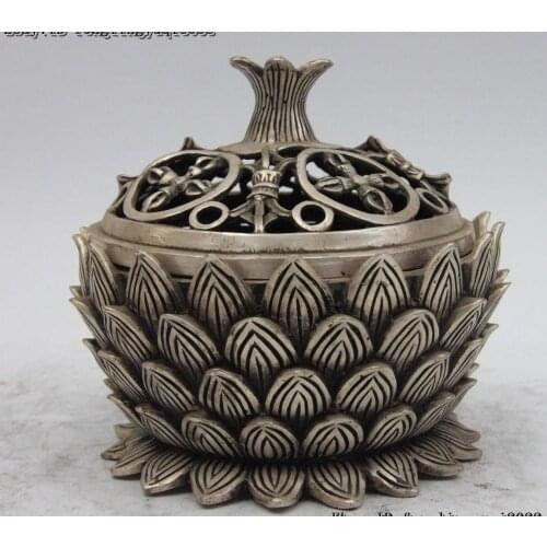 Tibetan White Bronze Silver Gilt Vishva-vajra Lotus Flower Incense Burner Censer