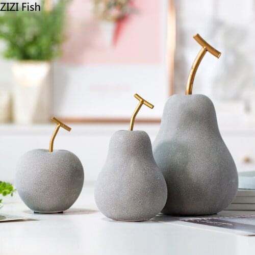 Creative Gray Ceramic Apple Pear Crafts Countertop Ornaments Abstract Pear Apple Fruit Sculpture Figurines Gifts Home Decoration