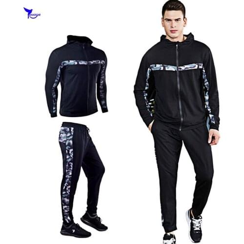 Spring Mens Sportswear Hoodies Running Set Camouflage Fitness Gym 2PCS Sport Suits Hooded Long Sleeve Tracksuit Traning Clothing