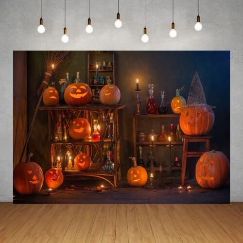 Vinyl Photography Backdrops for Photo Studio Halloween Evening Pumpkins Lamp Photographic Backgrounds Baby Children Photocall