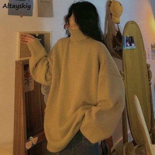 Sweaters Women Knitted Turtleneck Solid Long Sleeve Casual Loose Students Mujer Korean Preppy Style Warm Fashionable Ulzzang New