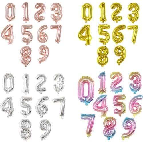 10pcs/lot 16inch 0-9 Silver Rose Gold Number Shape Foil Balloon Digital Air Globos Birthday Theme Party Figure Balloons Supplies