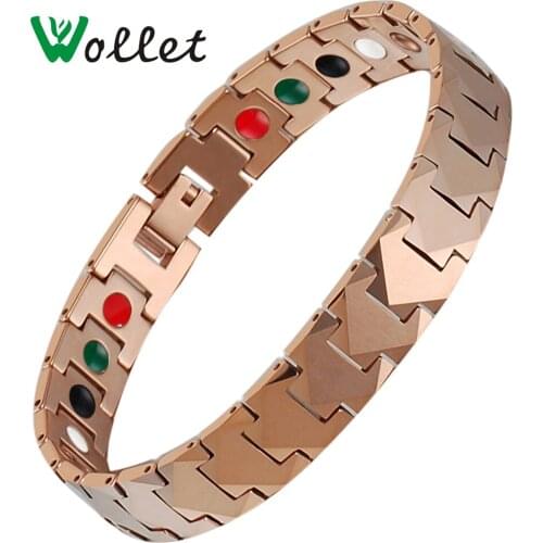 Wollet Jewelry Health Energy Rose Gold Magnetic Tungsten Steel Infrared Germanium Tourmaline Negative Ion Bracelet For Women Men